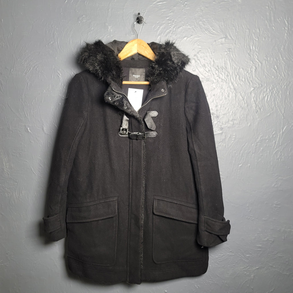 Women's Mango Faux Fur Hooded Wool Coat - THE GREY AREA