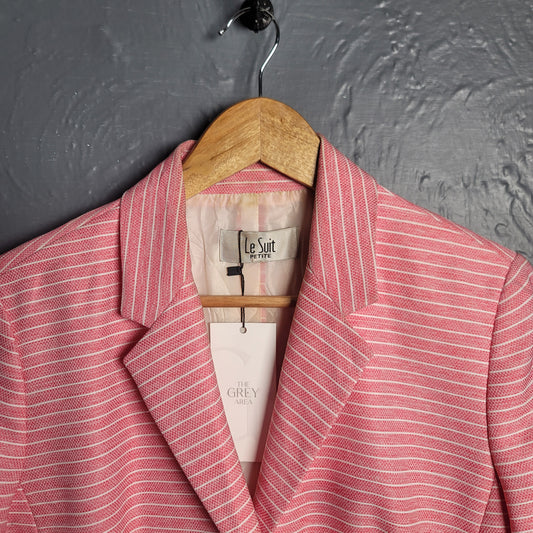 Women's Le Suit pink and white striped blazer lined with white buttons - THE GREY AREA