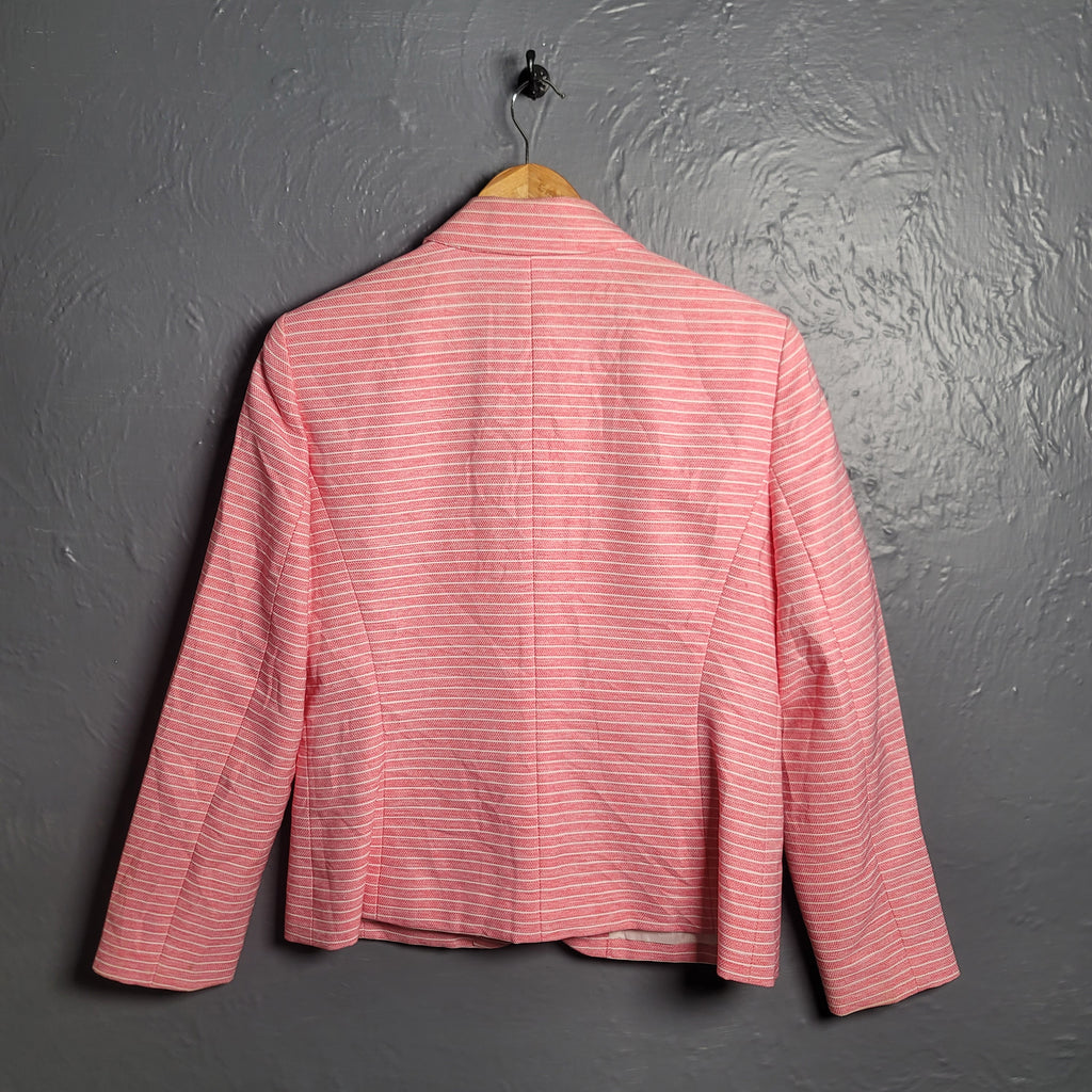 Women's Le Suit pink and white striped blazer lined with white buttons - THE GREY AREA