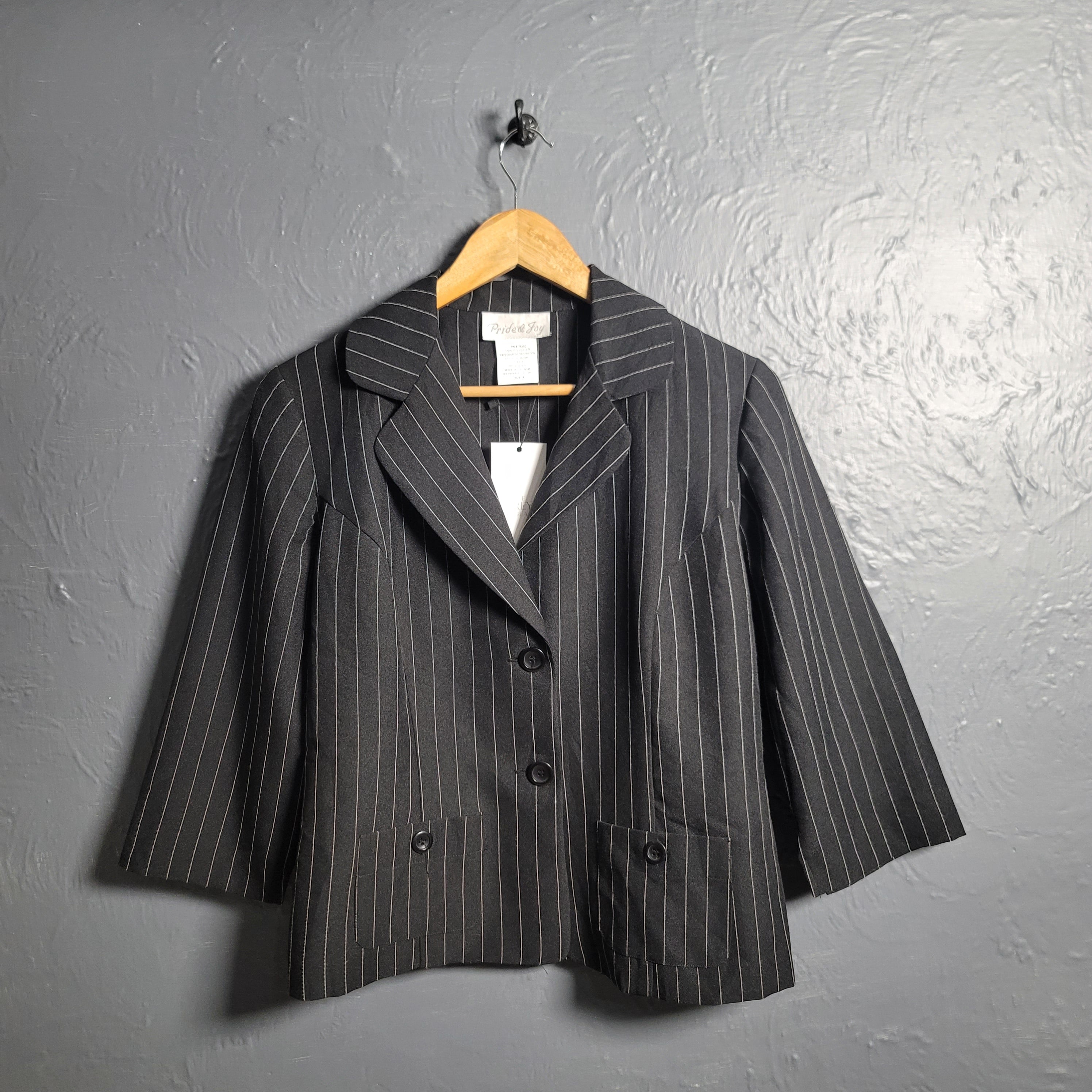 Women's Pride and joy cropped blazer jacket with white thread stripes - THE GREY AREA