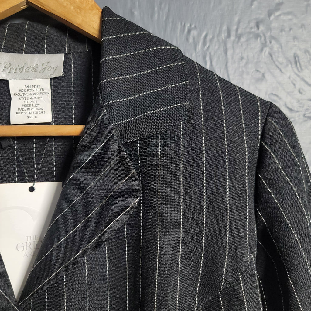 Women's Pride and joy cropped blazer jacket with white thread stripes - THE GREY AREA