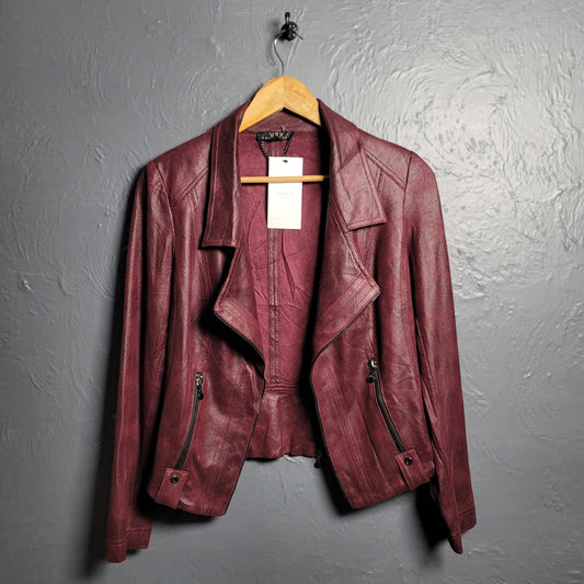 Women's Burgundy Red Vex Faux Leather Jacket - THE GREY AREA