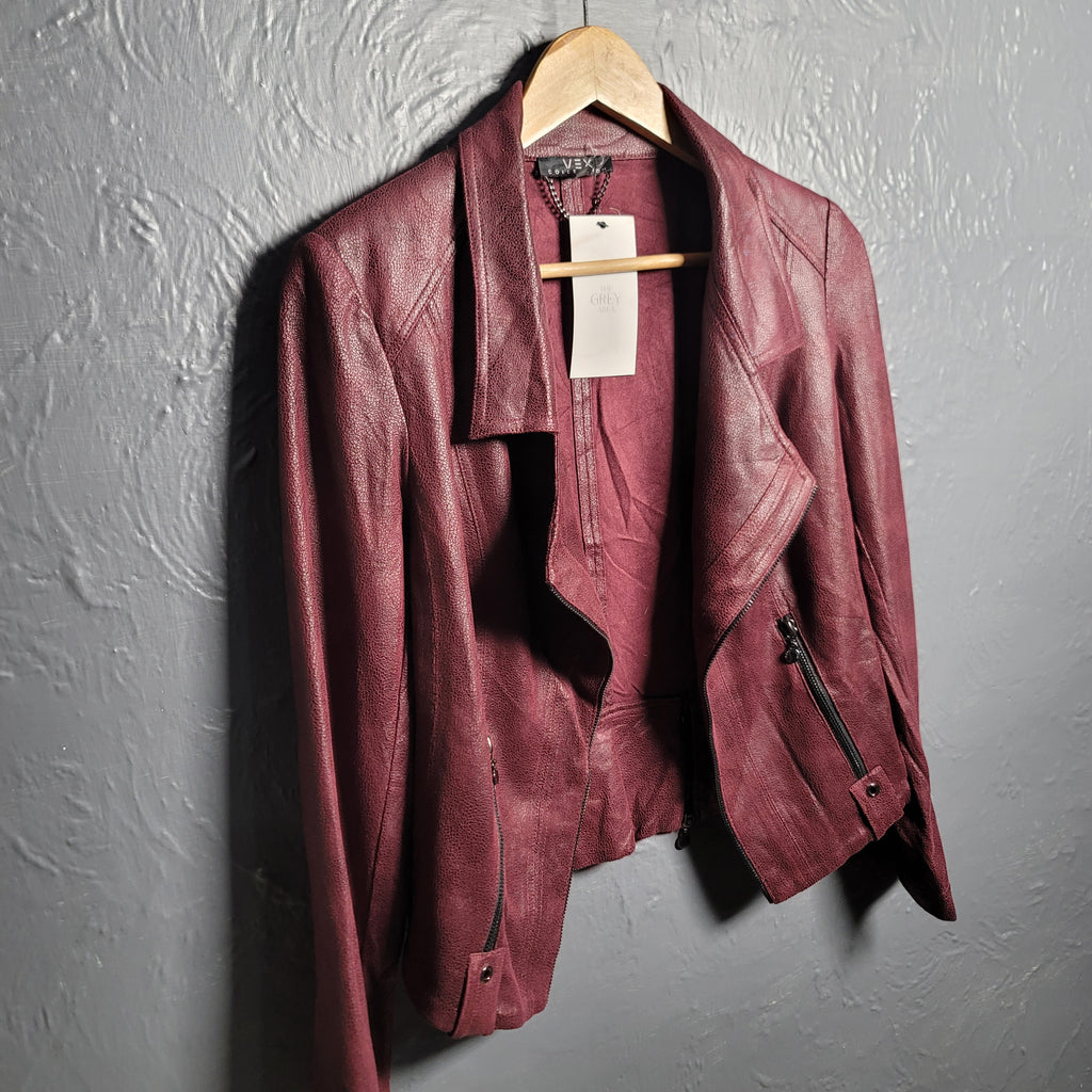 Women's Burgundy Red Vex Faux Leather Jacket - THE GREY AREA