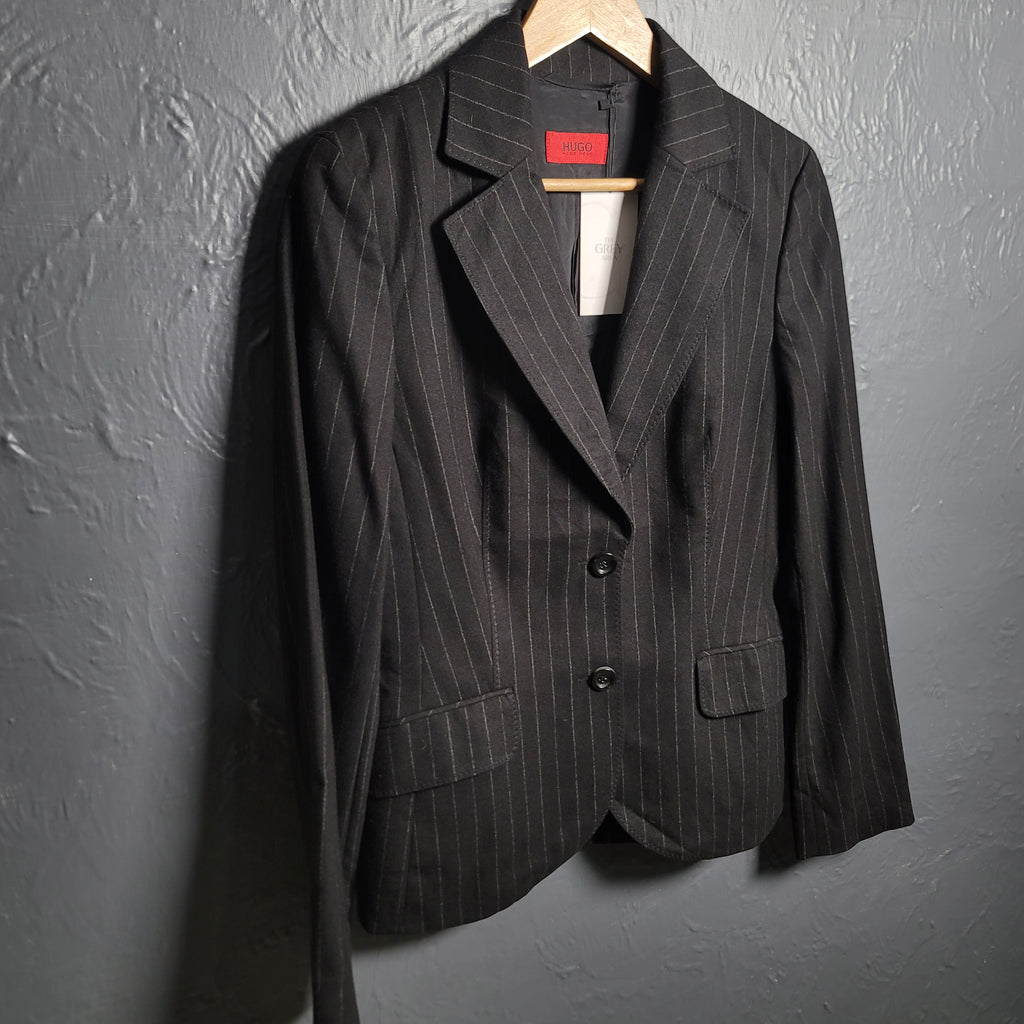 Women's Hugo Boss pin striped single-breasted jacket with notch lapels - THE GREY AREA