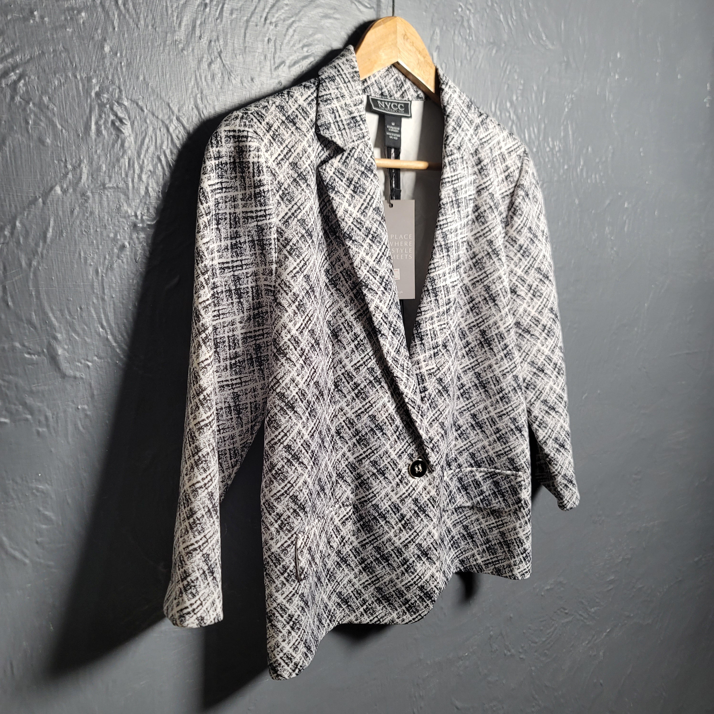 Women's NYCC Designer Black/White patterned Blazer - THE GREY AREA