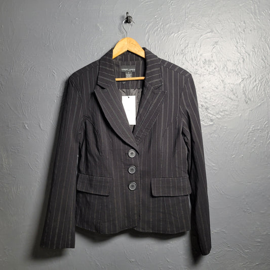 Women's Black pinstriped Robert Louis Blazer Jacket Three Button - THE GREY AREA