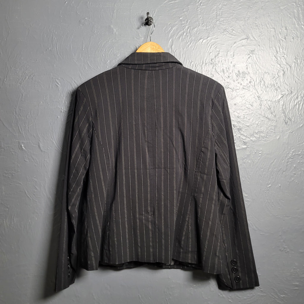 Women's Black pinstriped Robert Louis Blazer Jacket Three Button - THE GREY AREA