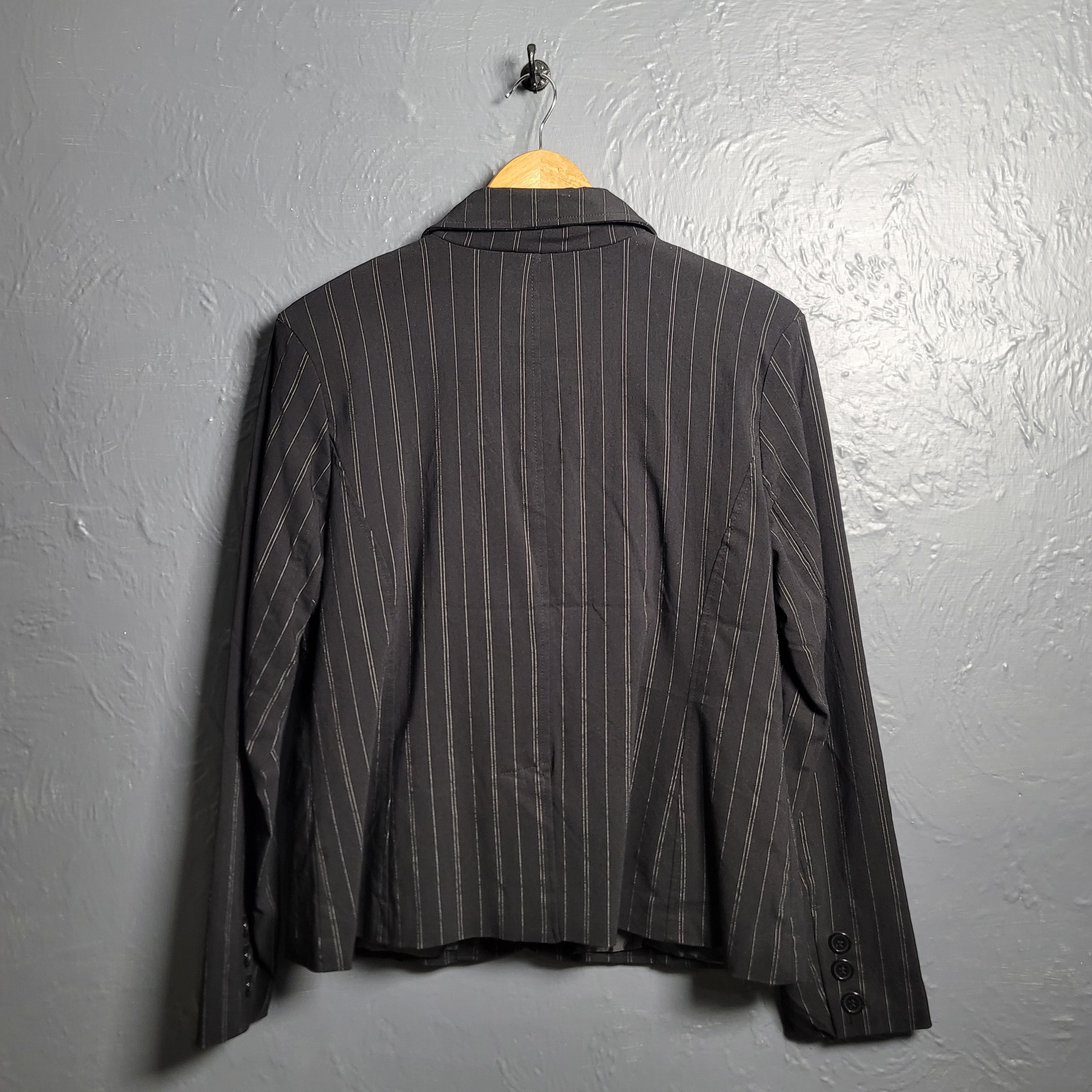 Women's Black pinstriped Robert Louis Blazer Jacket Three Button - THE GREY AREA