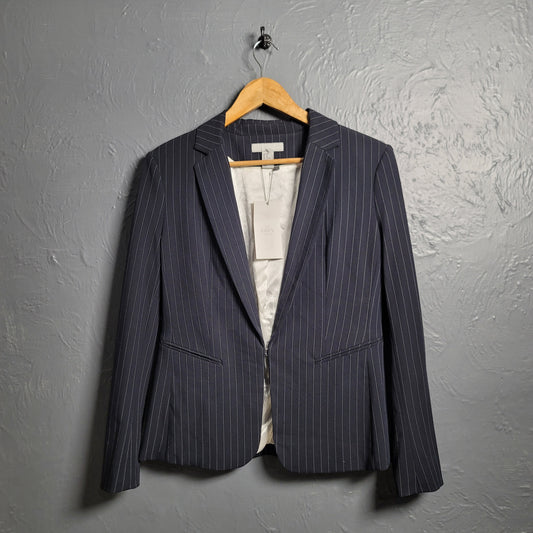 H&M Navy Blue & White Pinstripe Blazer Jacket - THE GREY AREA