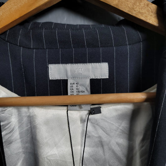 H&M Navy Blue & White Pinstripe Blazer Jacket - THE GREY AREA