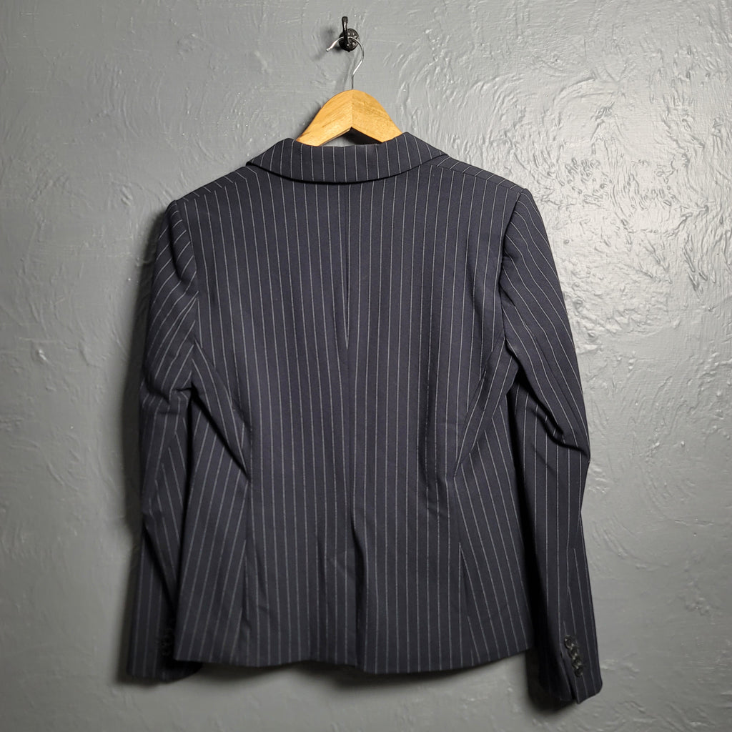 H&M Navy Blue & White Pinstripe Blazer Jacket - THE GREY AREA