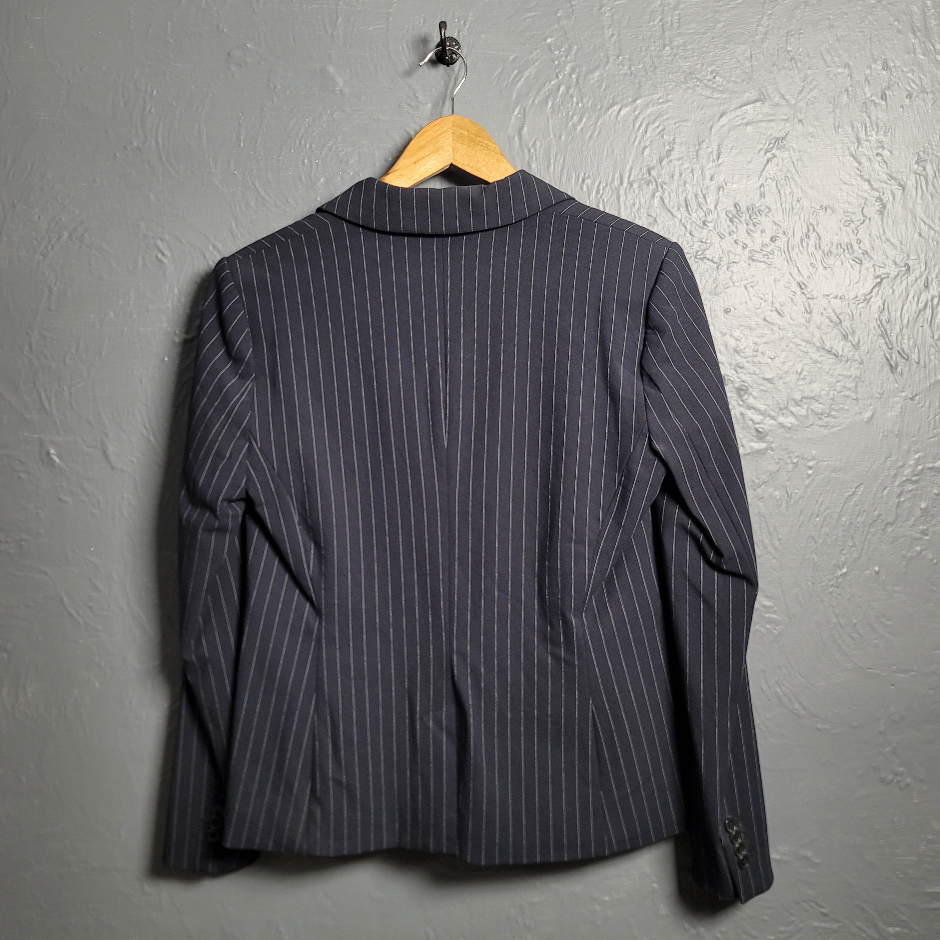 H&M Navy Blue & White Pinstripe Blazer Jacket - THE GREY AREA