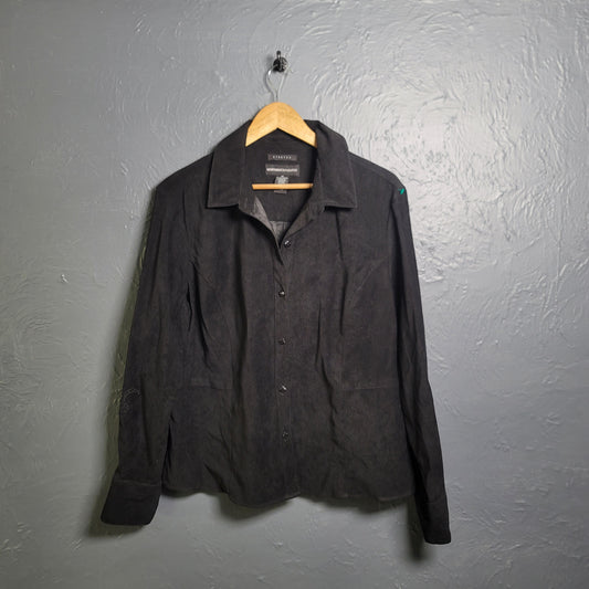 Women's Black Faux Suede Shirt Button Up Long Sleeve - THE GREY AREA