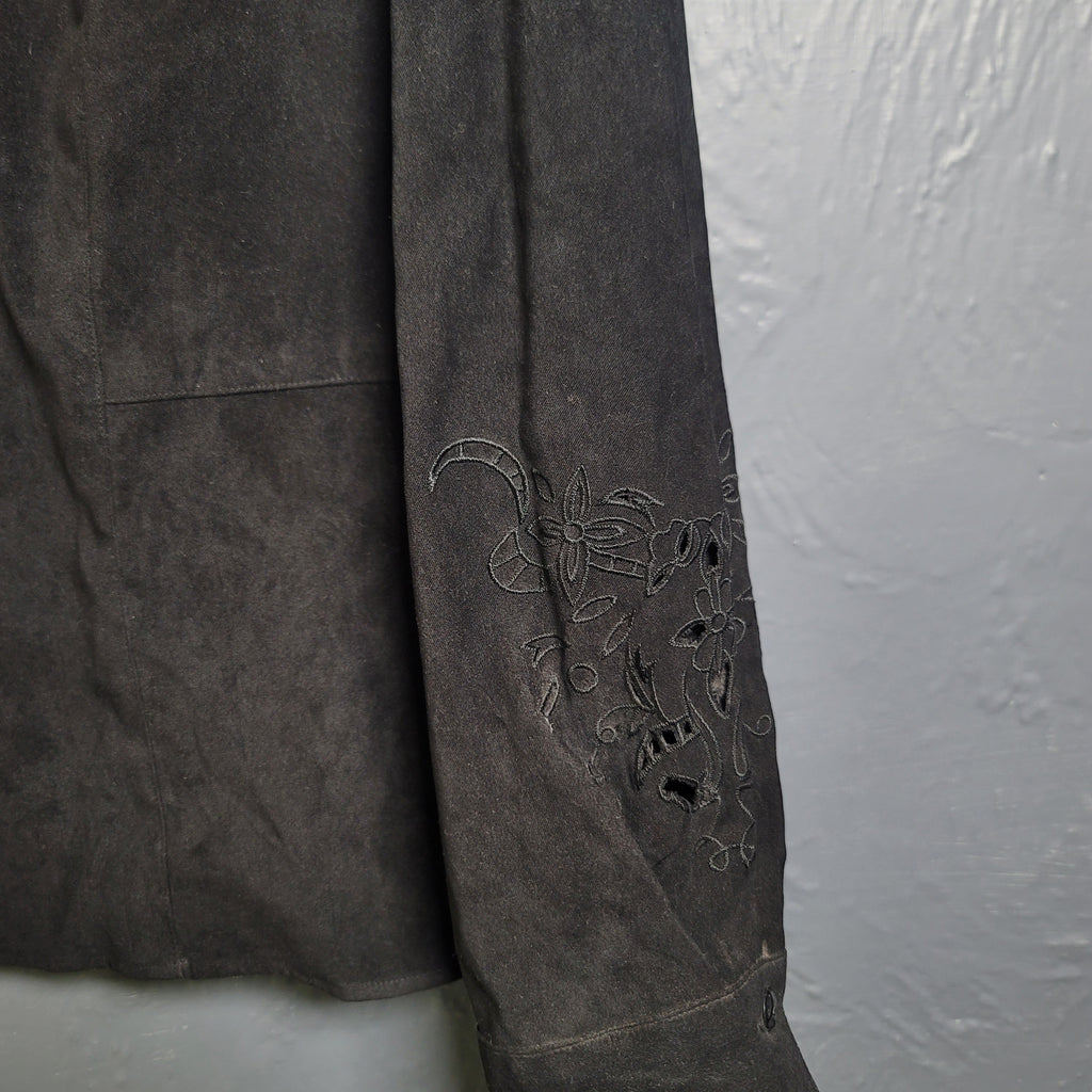 Women's Black Faux Suede Shirt Button Up Long Sleeve - THE GREY AREA