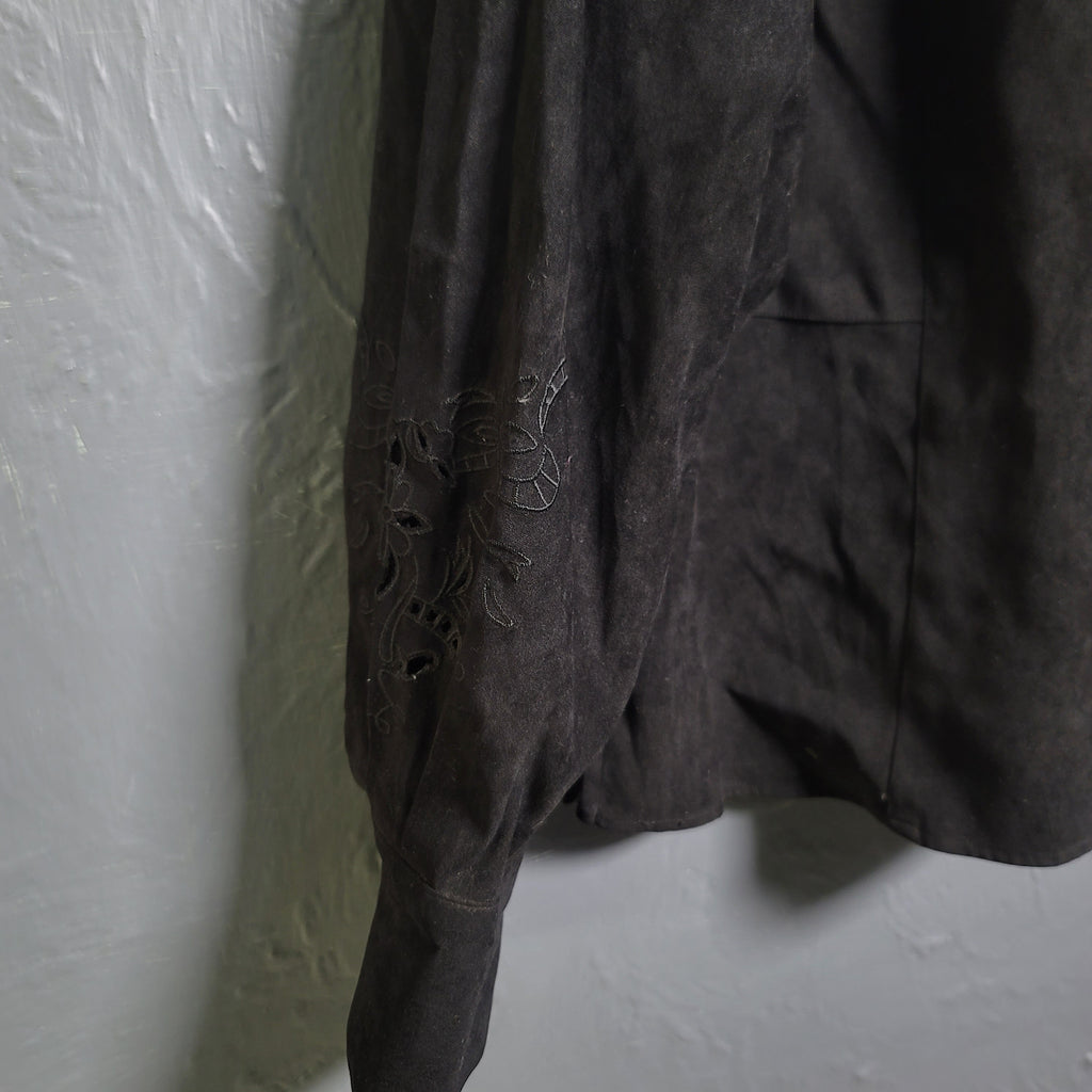 Women's Black Faux Suede Shirt Button Up Long Sleeve - THE GREY AREA