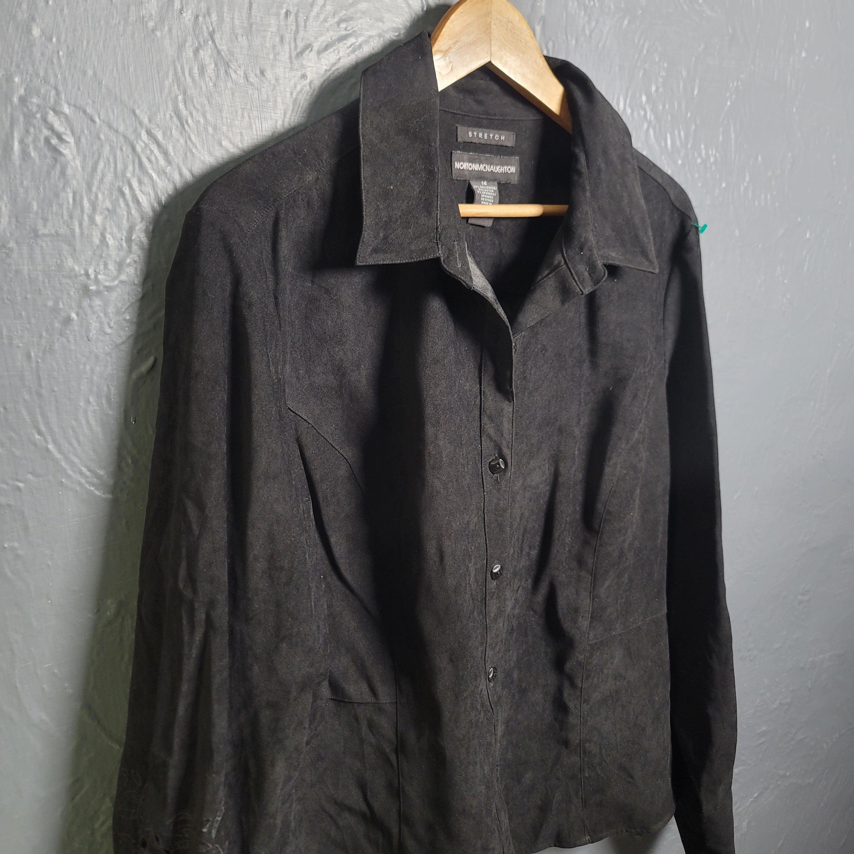 Women's Black Faux Suede Shirt Button Up Long Sleeve - THE GREY AREA