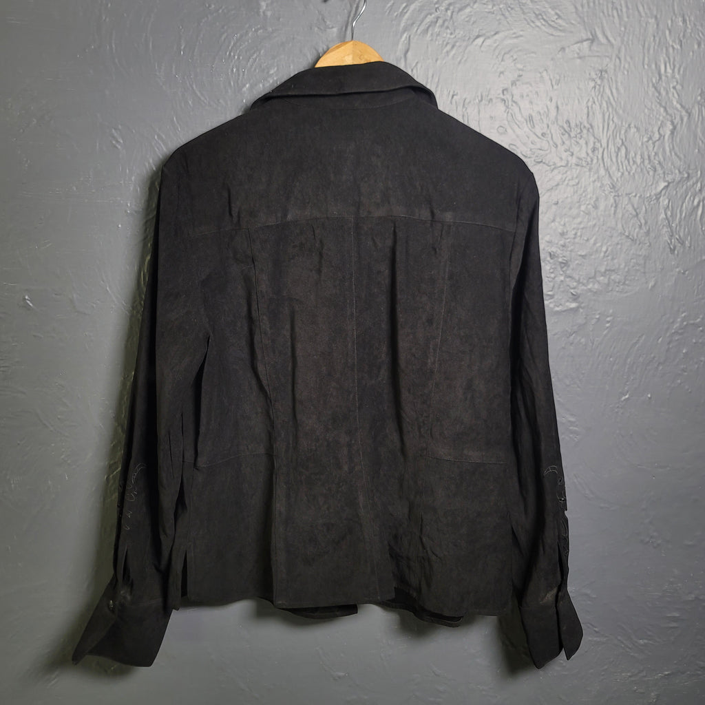 Women's Black Faux Suede Shirt Button Up Long Sleeve - THE GREY AREA
