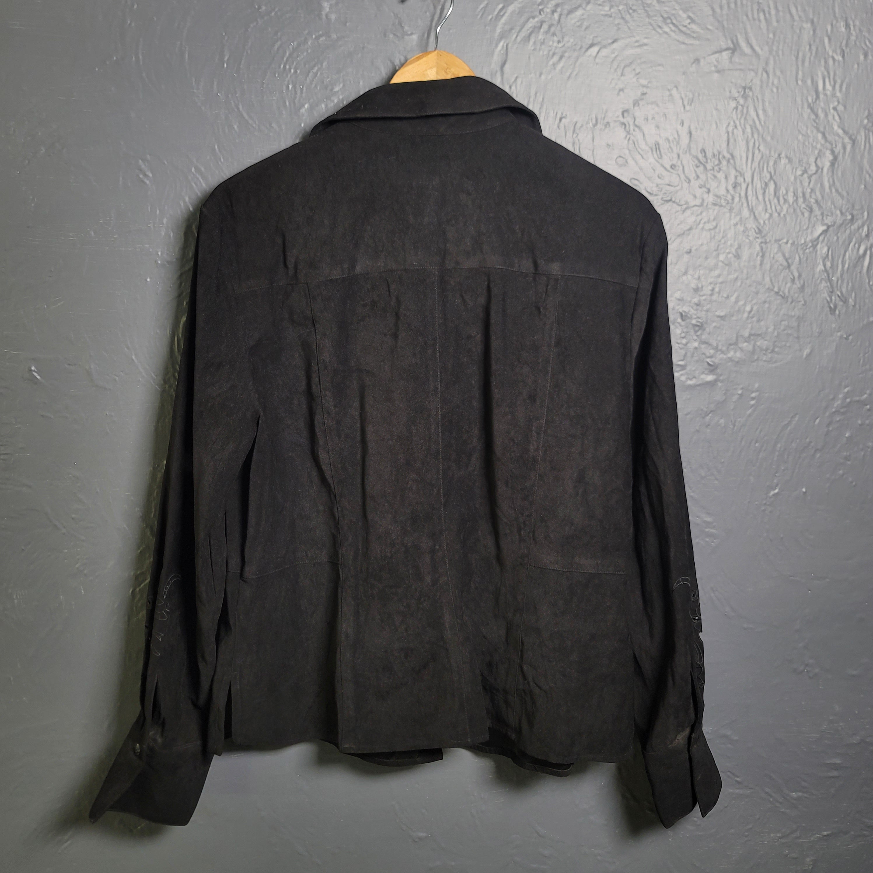 Women's Black Faux Suede Shirt Button Up Long Sleeve - THE GREY AREA