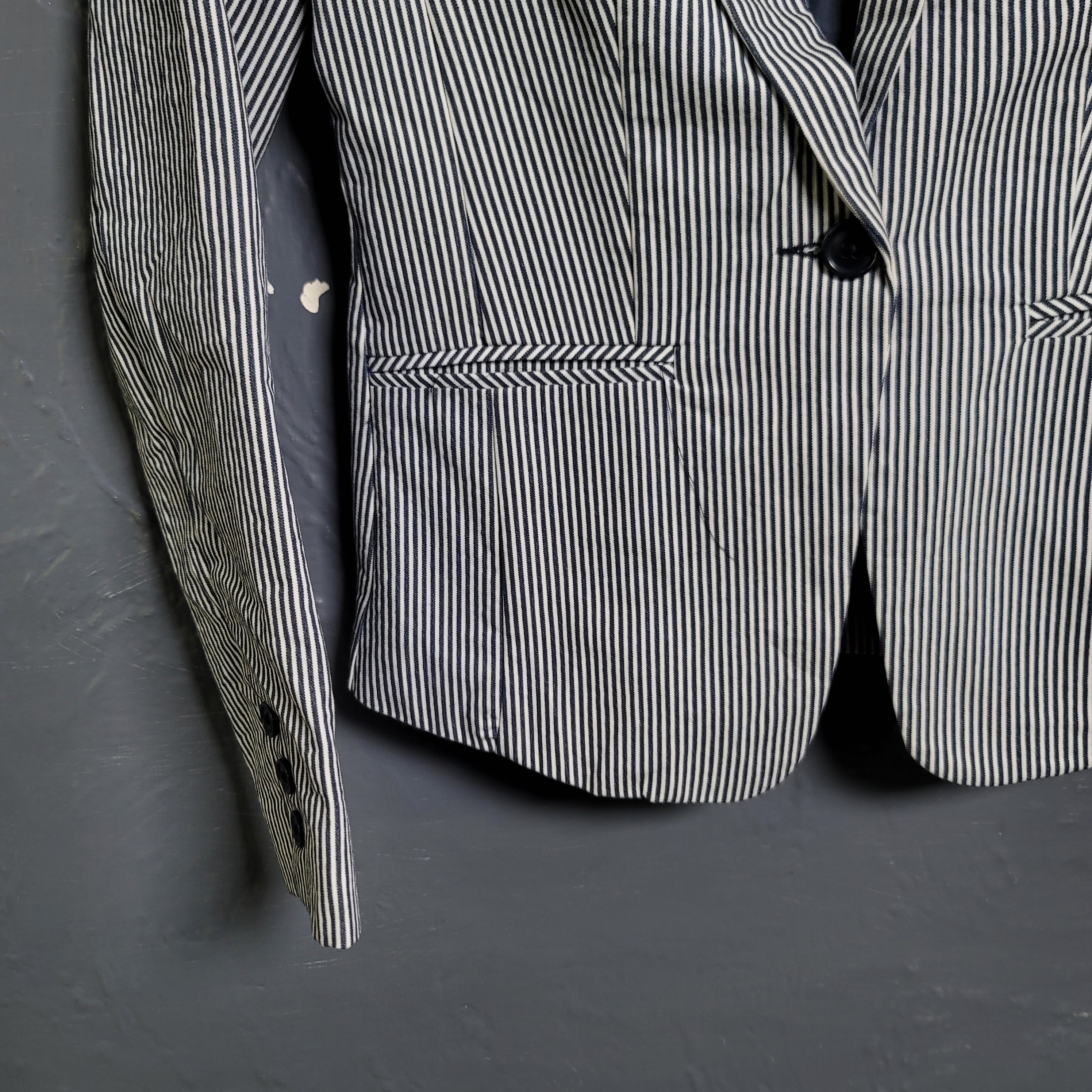Reitmans Women's Blue Striped Cotton Blend Blazer - THE GREY AREA