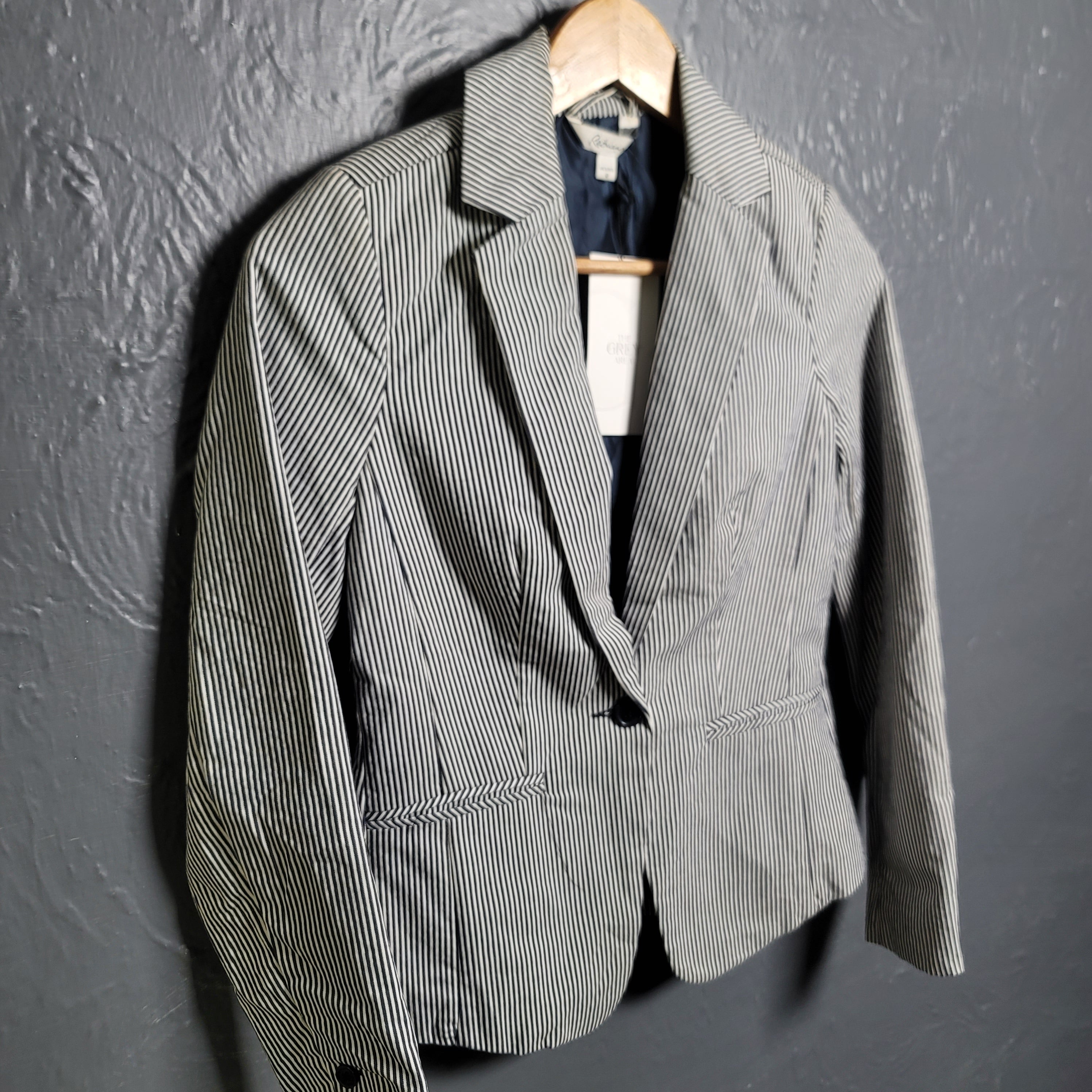 Reitmans Women's Blue Striped Cotton Blend Blazer - THE GREY AREA