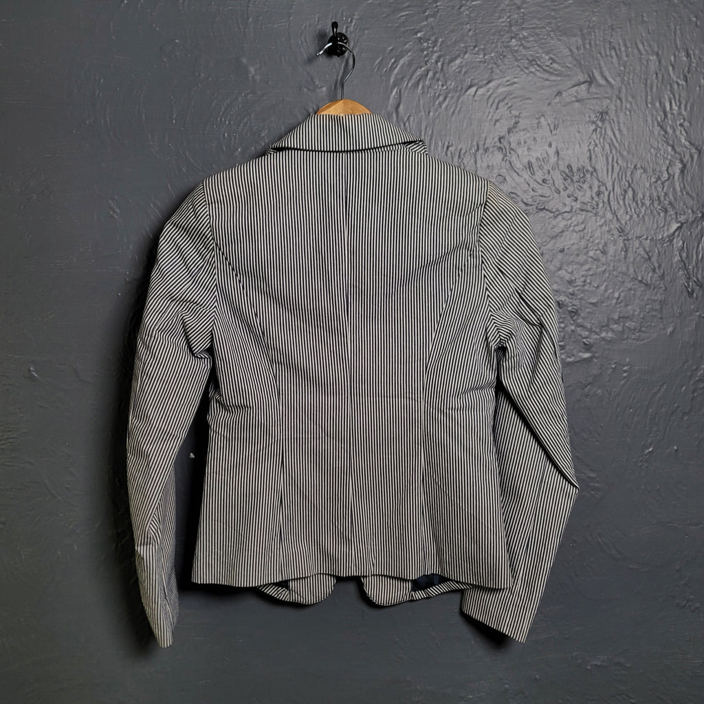 Reitmans Women's Blue Striped Cotton Blend Blazer - THE GREY AREA