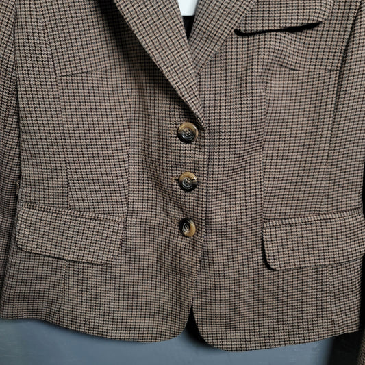 H&M Women's Single-Breasted Brown Checkered Blazer Jacket - THE GREY AREA