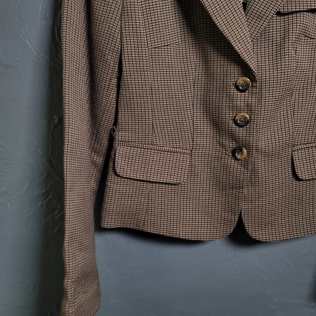 H&M Women's Single-Breasted Brown Checkered Blazer Jacket - THE GREY AREA