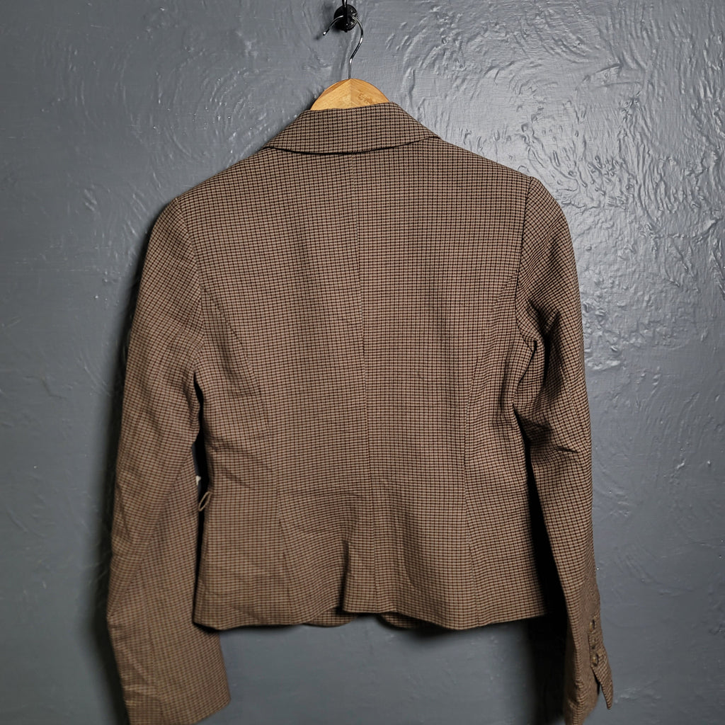 H&M Women's Single-Breasted Brown Checkered Blazer Jacket - THE GREY AREA