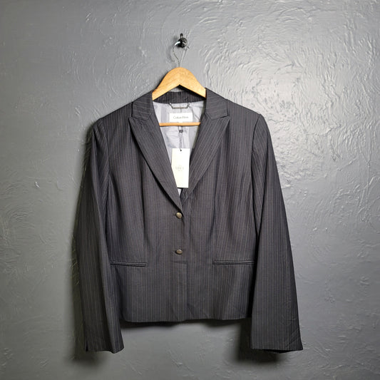 Calvin Klein Women's Grey Pinstripe 2-Button Blazer Jacket - THE GREY AREA