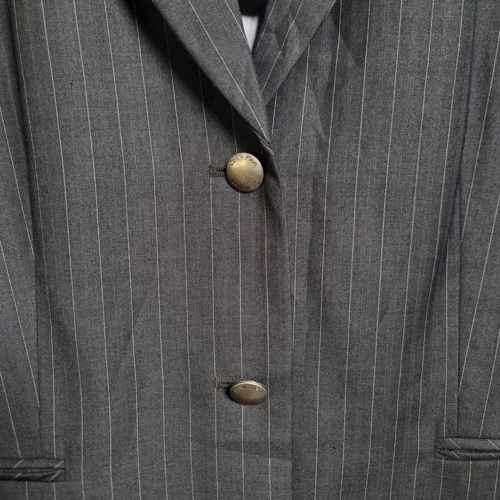 Calvin Klein Women's Grey Pinstripe 2-Button Blazer Jacket - THE GREY AREA