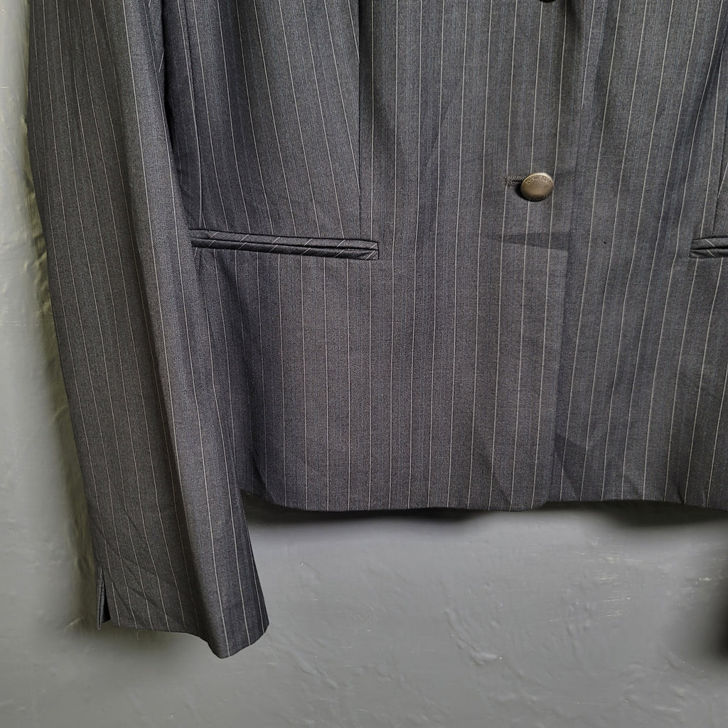 Calvin Klein Women's Grey Pinstripe 2-Button Blazer Jacket - THE GREY AREA