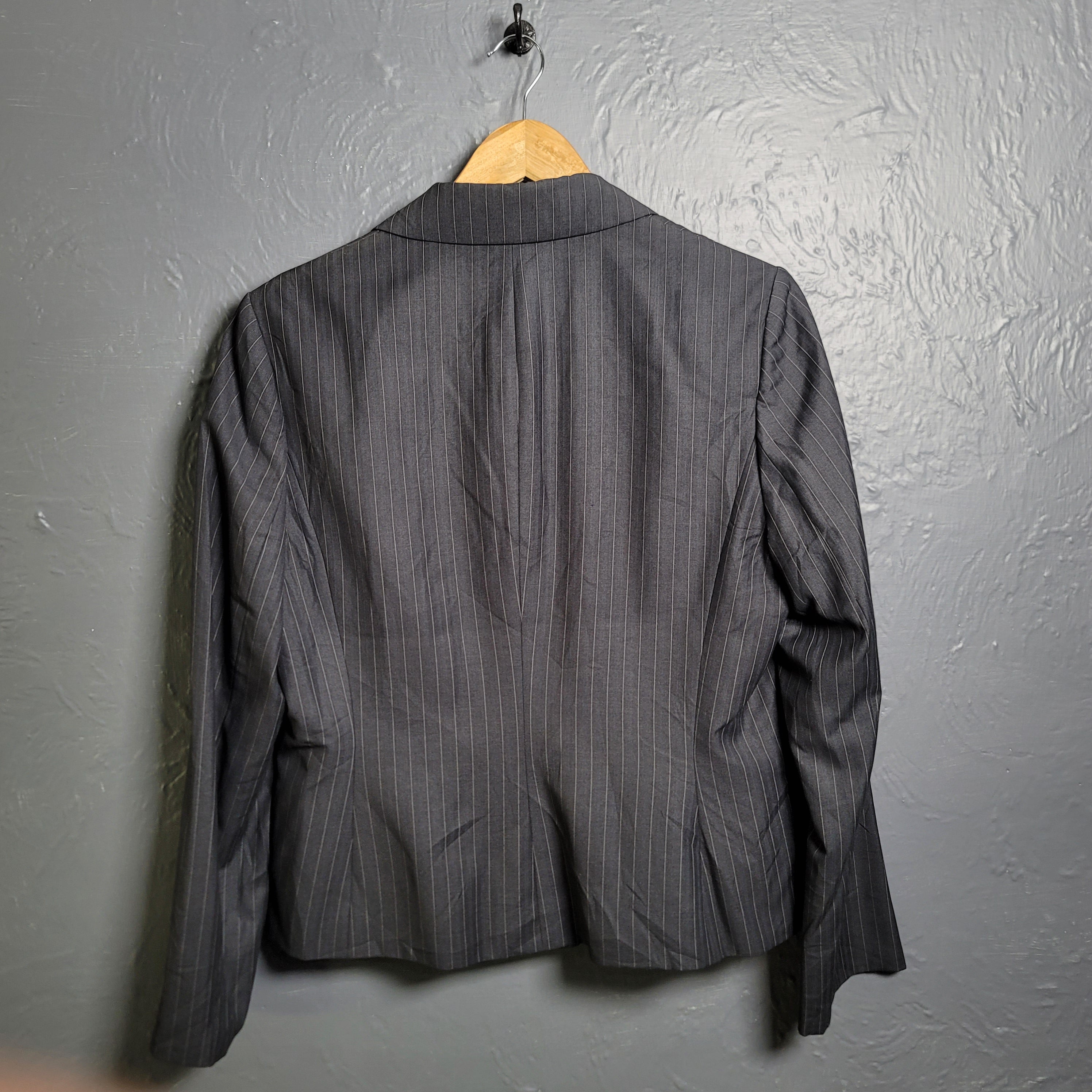 Calvin Klein Women's Grey Pinstripe 2-Button Blazer Jacket - THE GREY AREA