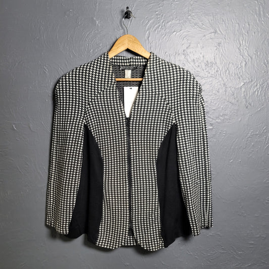 Women's Houndstooth Collarless Jacket - THE GREY AREA