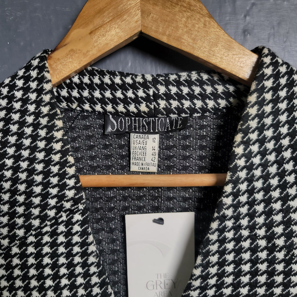Women's Houndstooth Collarless Jacket - THE GREY AREA