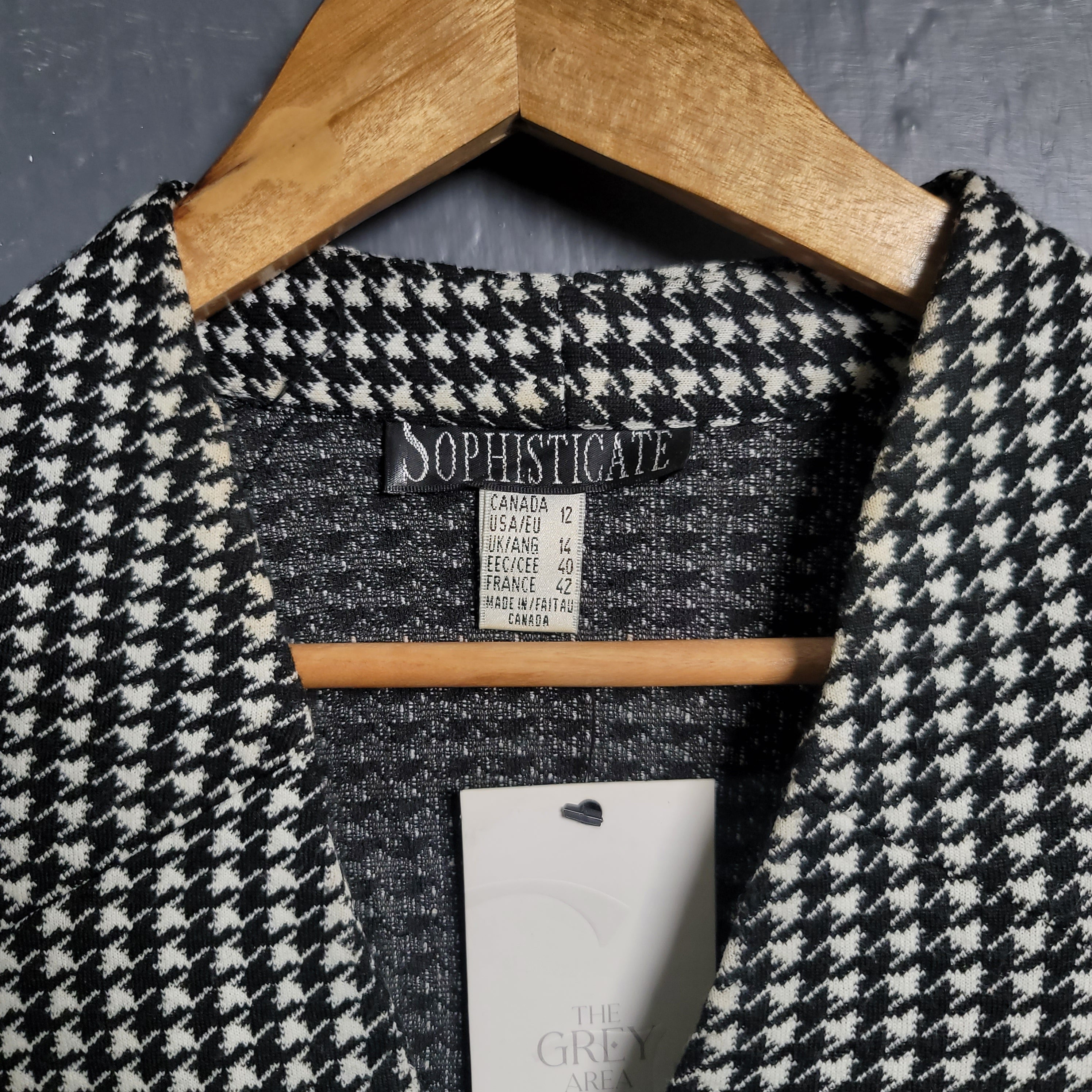 Women's Houndstooth Collarless Jacket - THE GREY AREA
