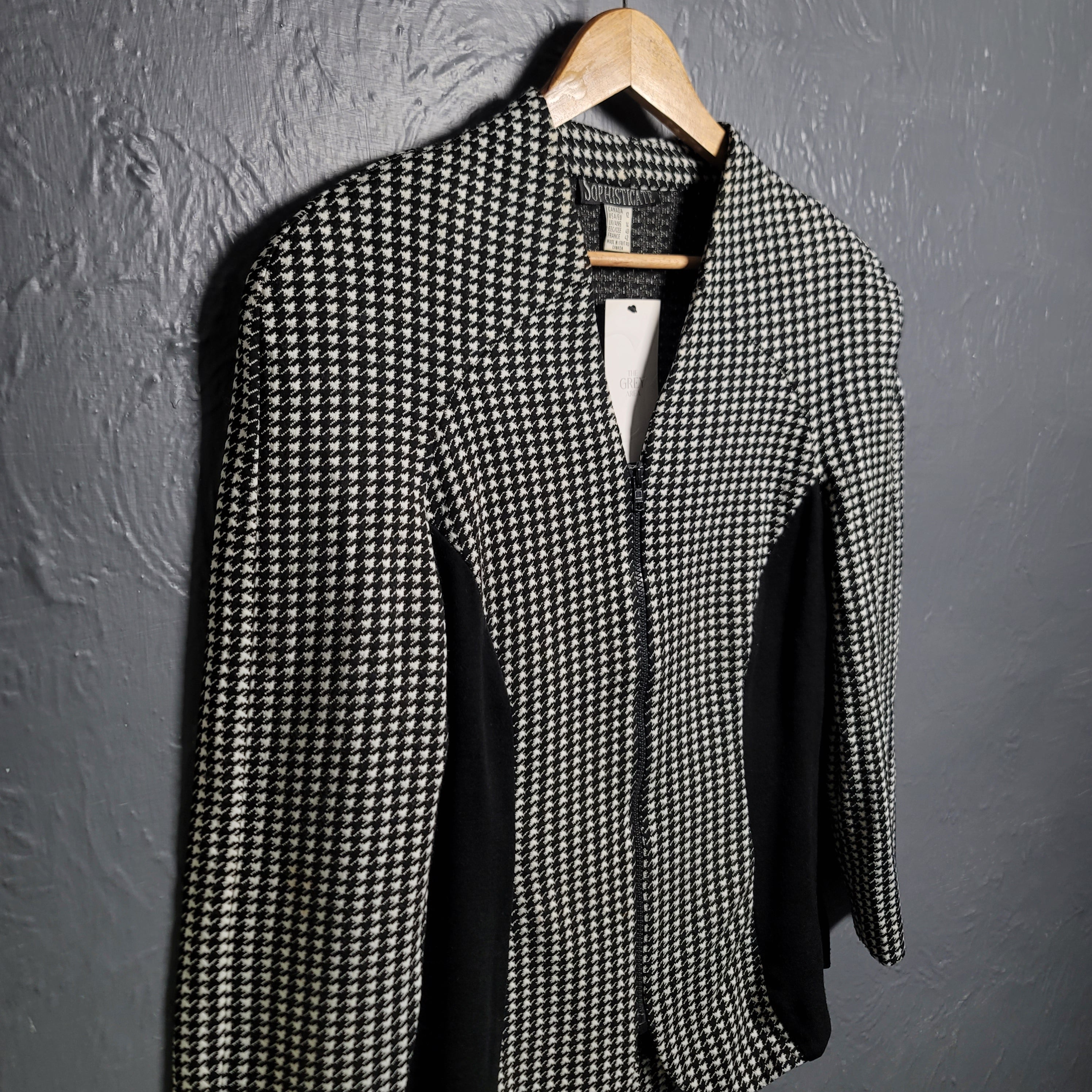Women's Houndstooth Collarless Jacket - THE GREY AREA