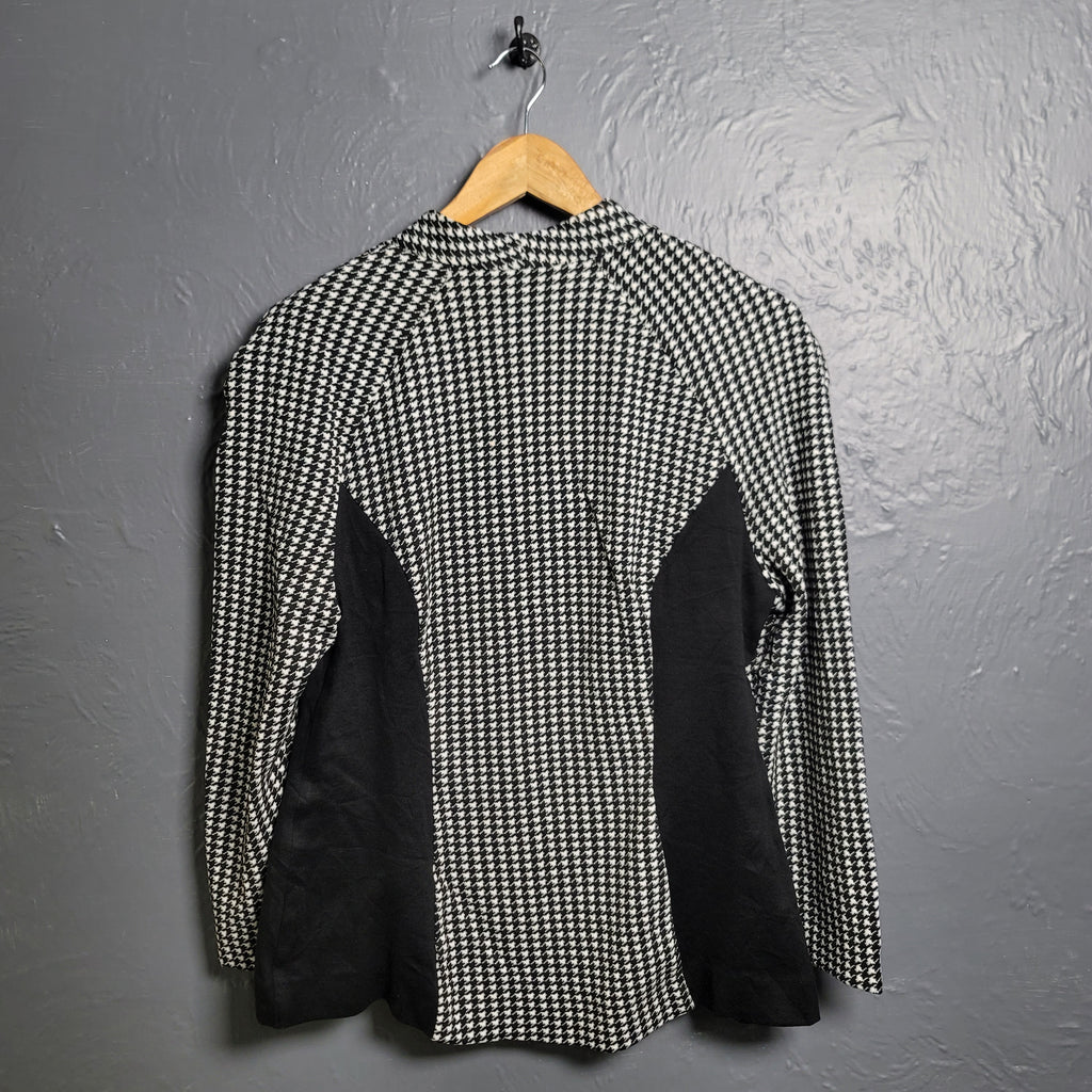 Women's Houndstooth Collarless Jacket - THE GREY AREA