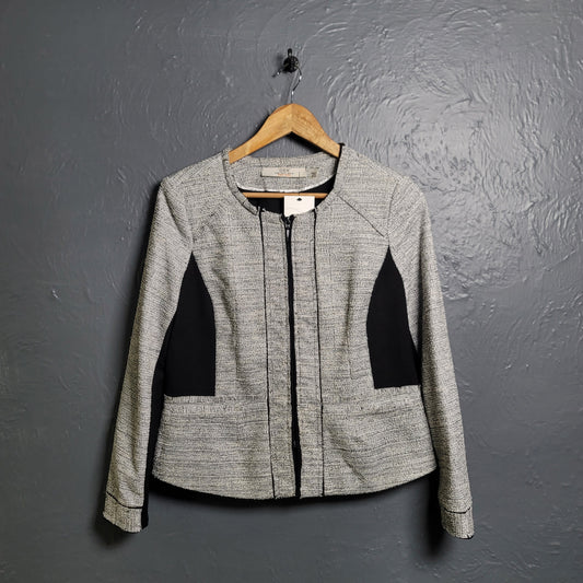 DEX Black & Grey Tweed Zip-Up Fashion Jacket - THE GREY AREA