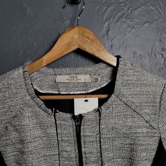 DEX Black & Grey Tweed Zip-Up Fashion Jacket - THE GREY AREA