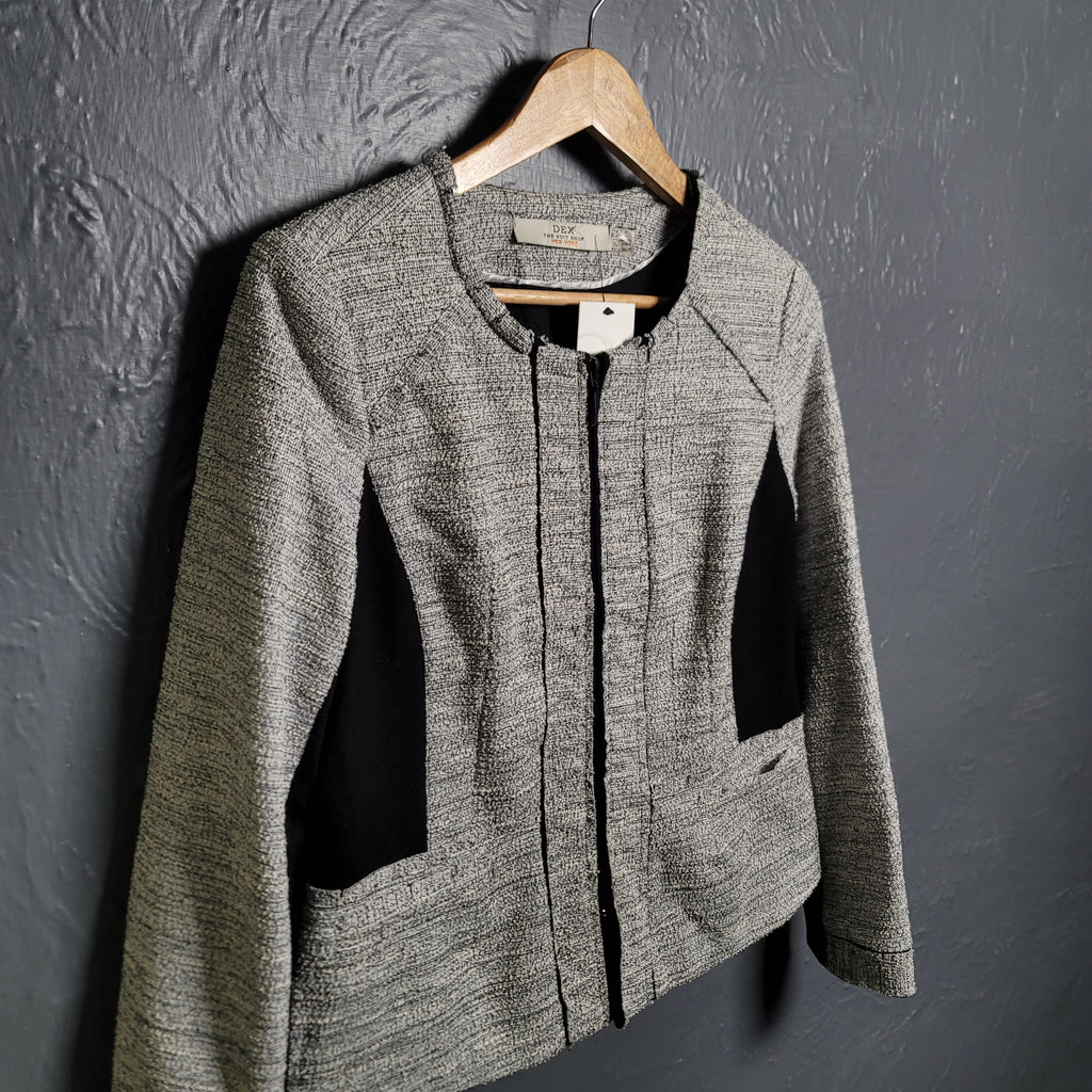 DEX Black & Grey Tweed Zip-Up Fashion Jacket - THE GREY AREA