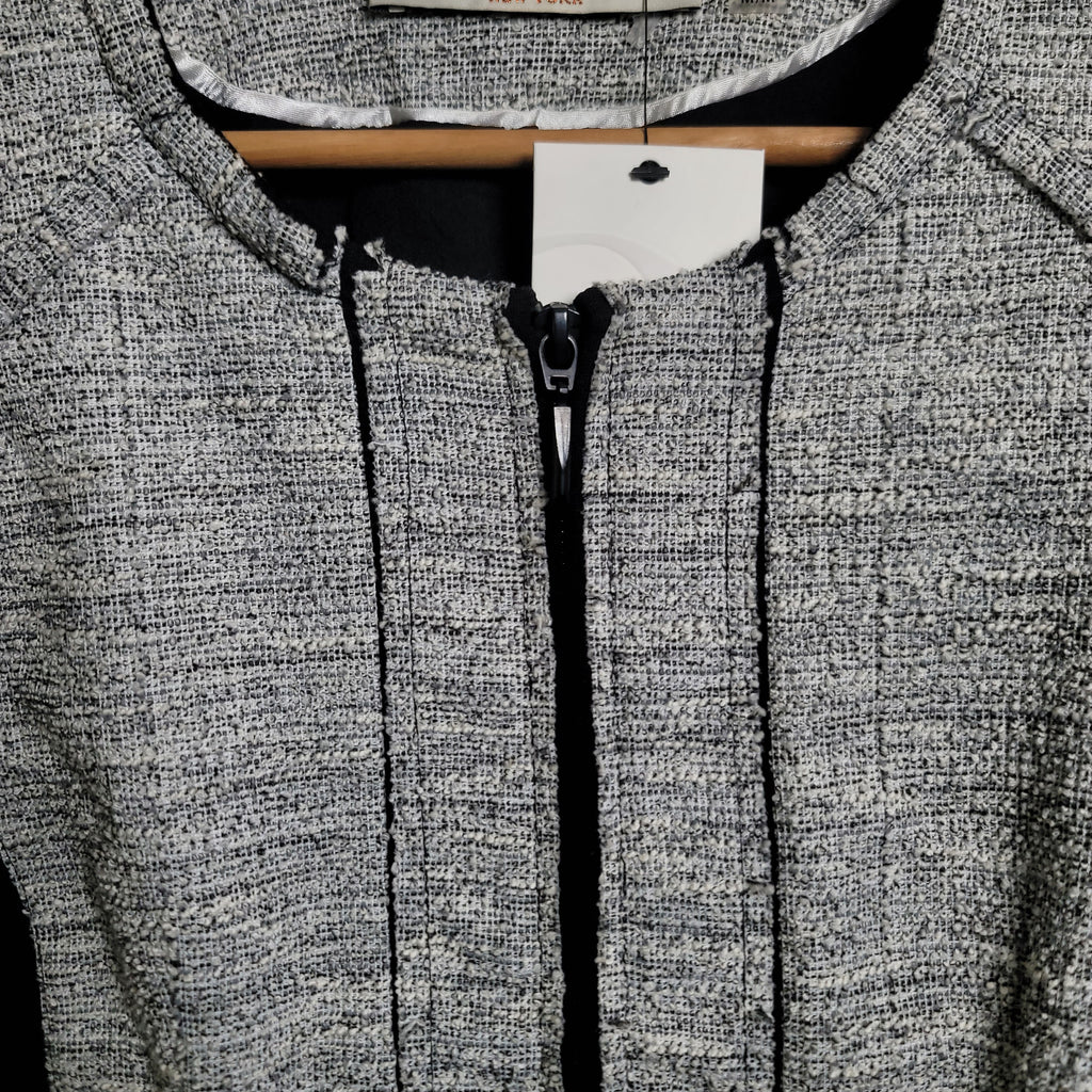 DEX Black & Grey Tweed Zip-Up Fashion Jacket - THE GREY AREA