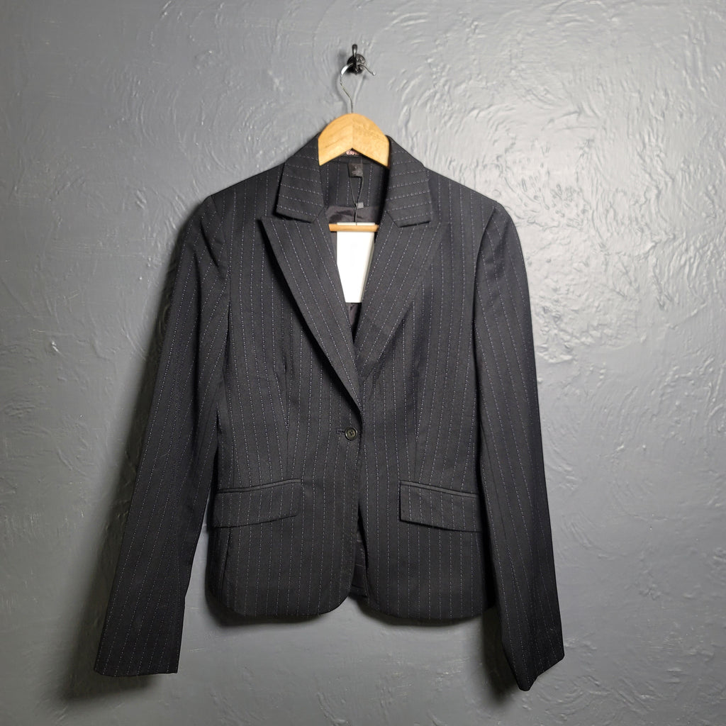 Express Design Studio Black Pinstriped Blazer Jacket - THE GREY AREA