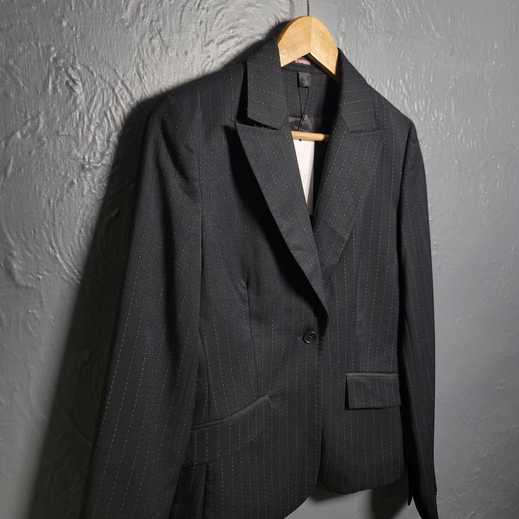 Express Design Studio Black Pinstriped Blazer Jacket - THE GREY AREA