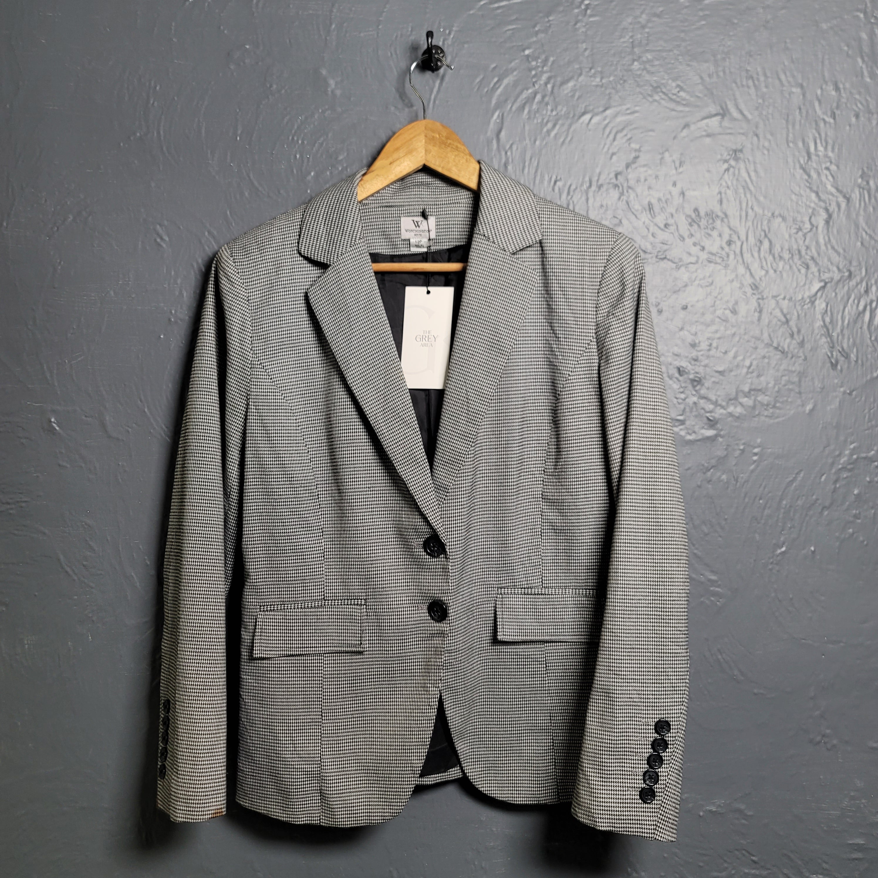 Women's Worthington Houndstooth Blazer Jacket - THE GREY AREA