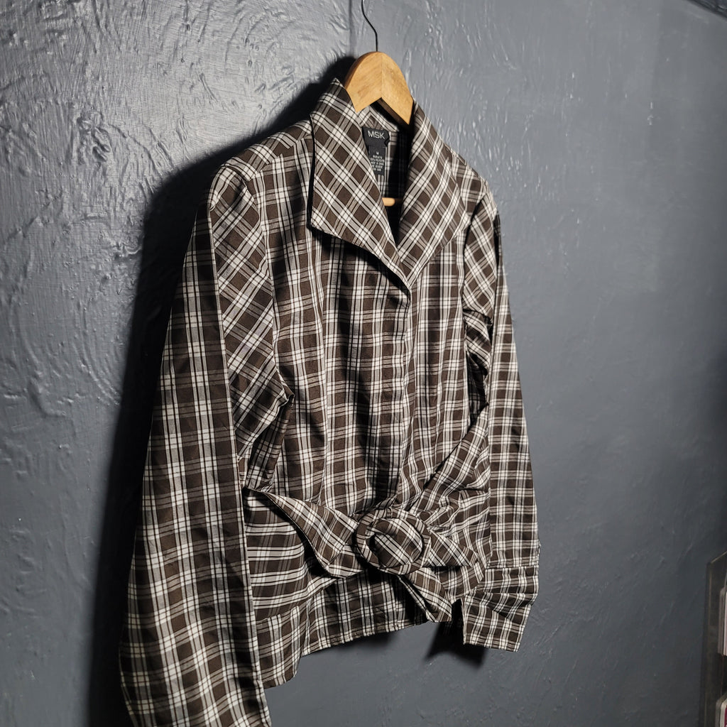 Women's MSK checkered plaid blazer with belt and buckle - THE GREY AREA