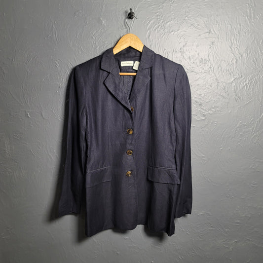 Women's Ann Taylor Notch Lapel Single Breasted Navy Blazer Jacket - THE GREY AREA