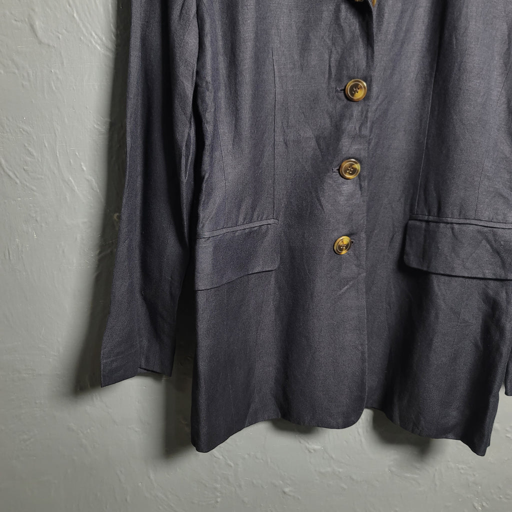 Women's Ann Taylor Notch Lapel Single Breasted Navy Blazer Jacket - THE GREY AREA