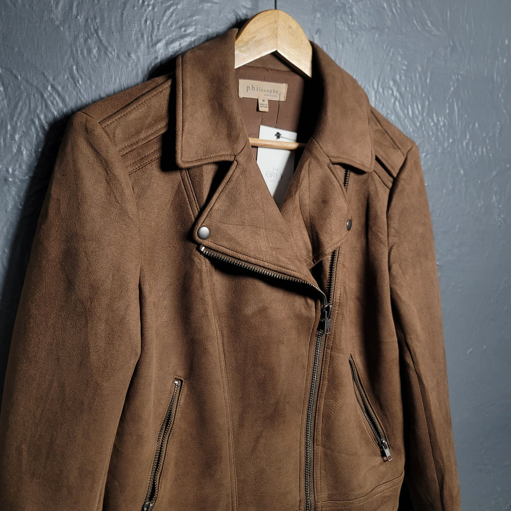 Women's Philosophy Faux Suede Biker Jacket - THE GREY AREA