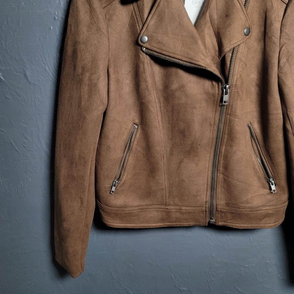 Women's Philosophy Faux Suede Biker Jacket - THE GREY AREA