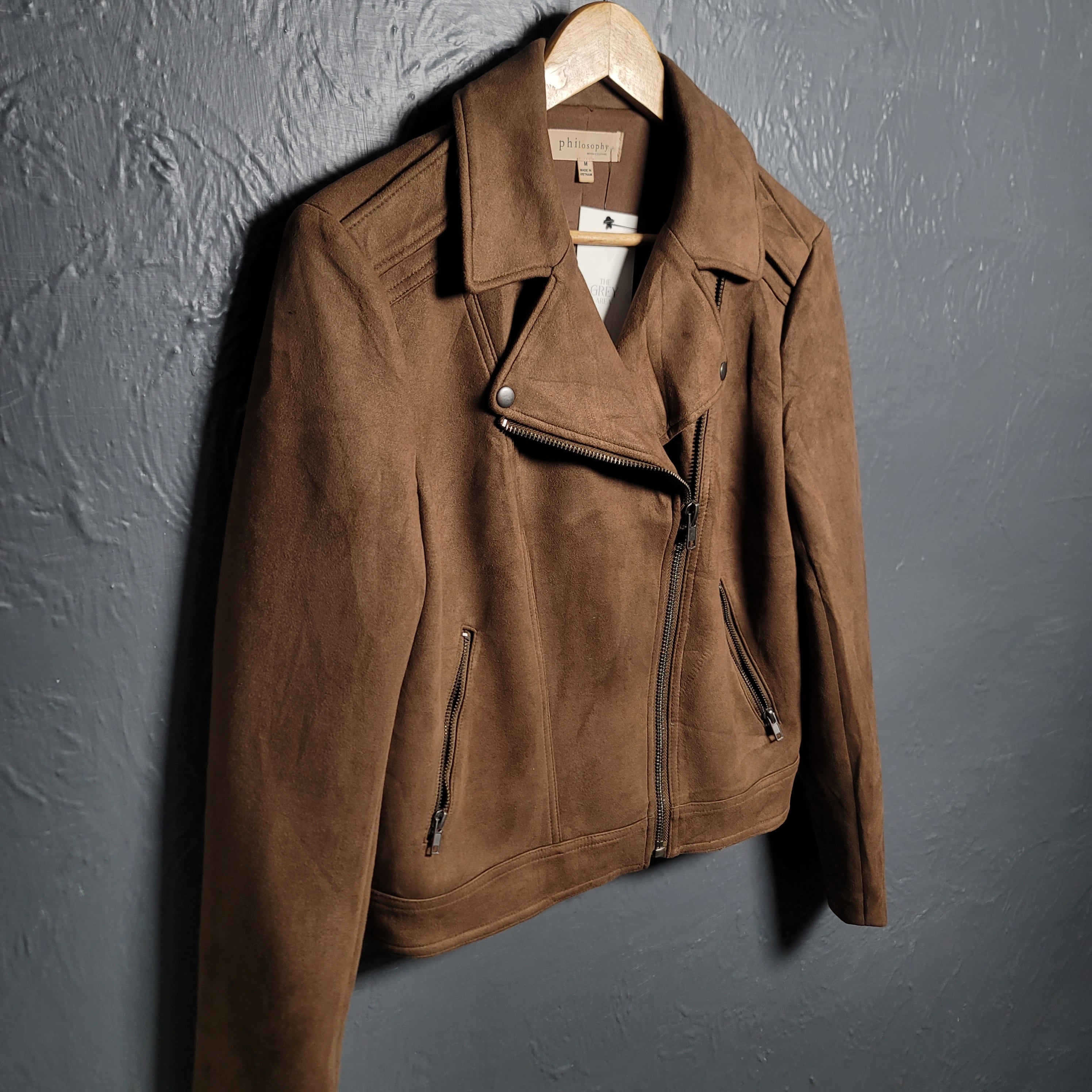 Women's Philosophy Faux Suede Biker Jacket - THE GREY AREA